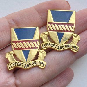 US Army 53rd Support Battalion Unit Crest Support And On Time Pin Set Of 2